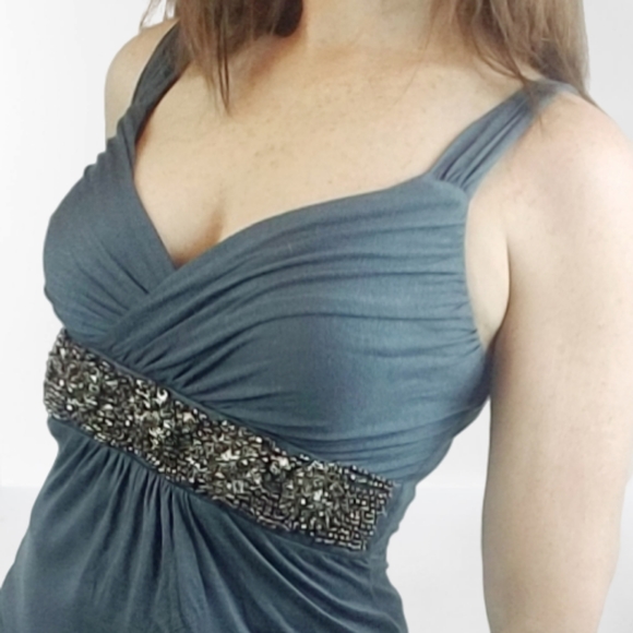 Charcoal Gray Beaded Tank Top - Picture 2 of 8